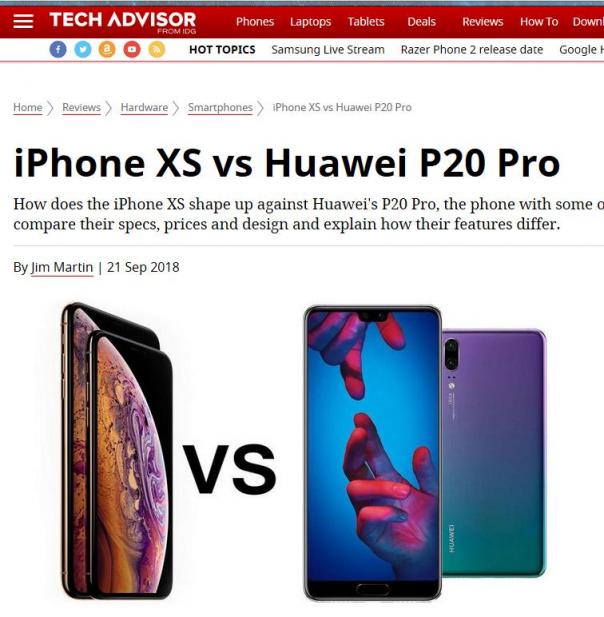外媒評價(jià)iPhoneXS和華為P20 Pro拍照：華為是贏家！