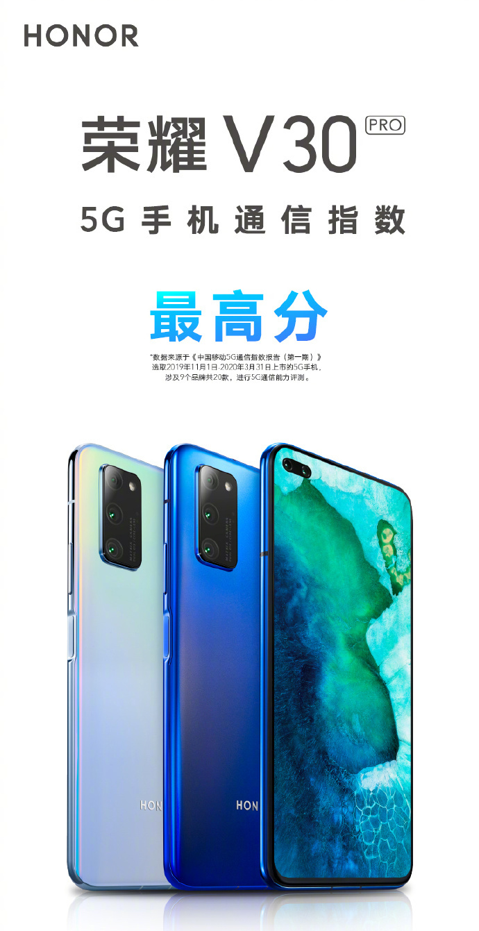 擊敗19款實(shí)力旗艦，榮耀V30 Pro勇奪中移動5G手機(jī)通信指數(shù)最高分