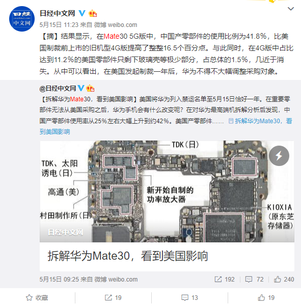 中國(guó)每賣兩臺(tái)5G手機(jī)就有一臺(tái)華為！華為5G手機(jī)美國(guó)零件僅剩1%