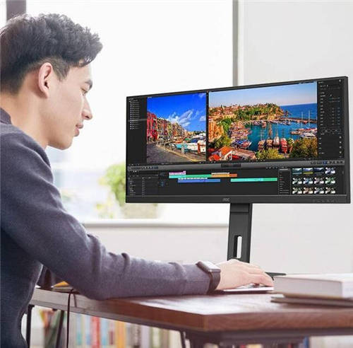AOC P2系列21:9寬屏Q34P2商用顯示器，一屏盡覽開闊視野