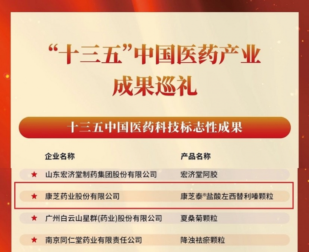 康芝藥業(yè)產品光榮入選“十三五”醫(yī)藥產業(yè)成果