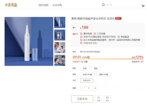小米有品眾籌近3萬(wàn)人瘋搶！素諾智能可視潔牙儀T11 Pro成網(wǎng)紅爆款
