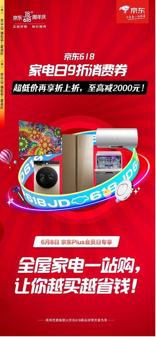 至高減2000元！京東PLUS會(huì)員日火爆開(kāi)啟，京東618家電全場(chǎng)9折