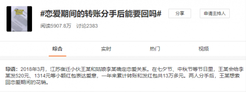 戀愛時(shí)的轉(zhuǎn)賬分手后能要回嗎？伊對(duì)：假如要不回來…