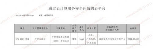 上云更安心，平安金融云通過網(wǎng)信辦云計算服務(wù)安全評估！