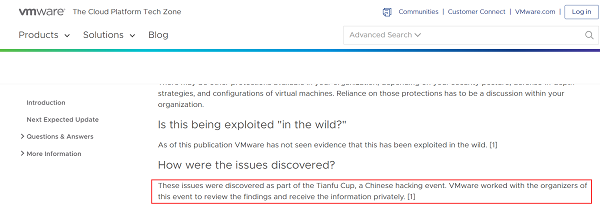 協(xié)助VMware修復云產(chǎn)品重大安全漏洞，昆侖實驗室連獲致謝