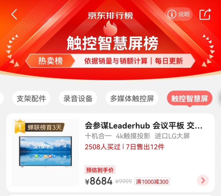 盤(pán)點(diǎn)會(huì)議平板觸摸智慧屏京東熱賣榜，會(huì)參謀蟬聯(lián)榜首