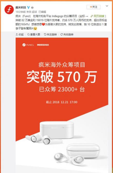 超目標(biāo)1654%！瘋米海外眾籌破82萬美金！國內(nèi)雙旦直降30元！