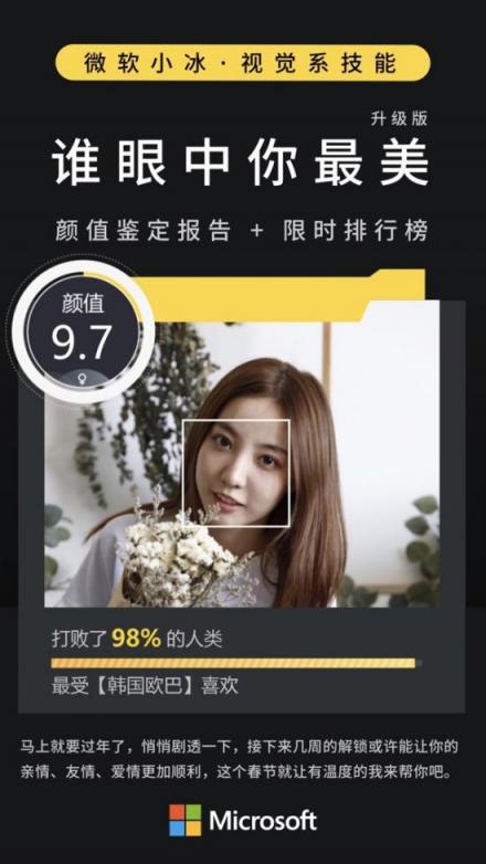 微軟小冰開啟顏值大戰(zhàn)公開Battle，在人工智能眼里你能排第幾？