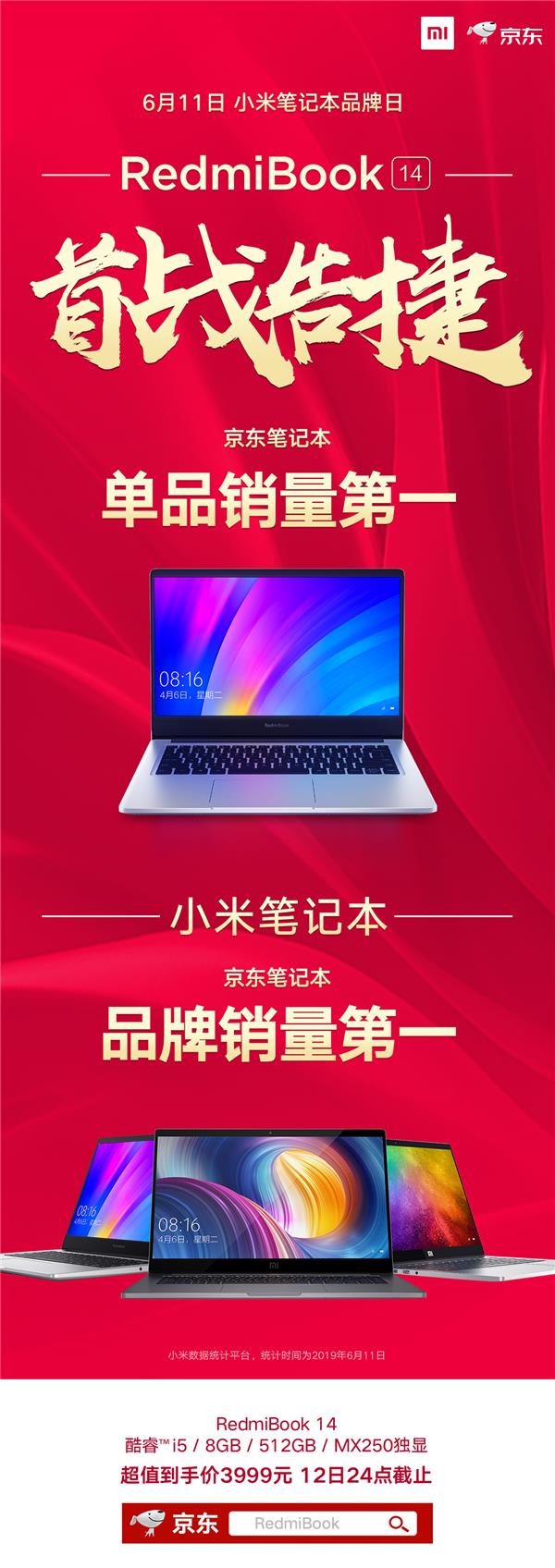 RedmiBook 14首賣斬獲雙冠王， 6月18日限時特惠3999元