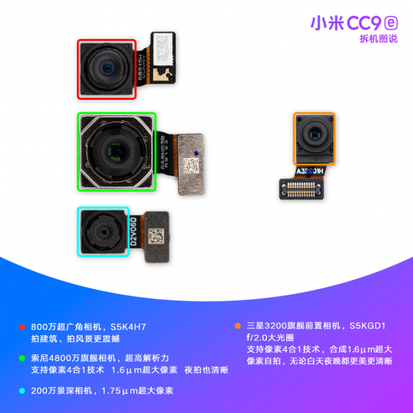 小米CC9e整機(jī)拆解，前置3200萬+4800萬超廣角AI三攝讓美無處可藏