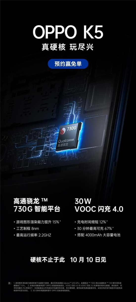 OPPO K5 配置官宣，驍龍730G+VOOC 4.0硬核來襲