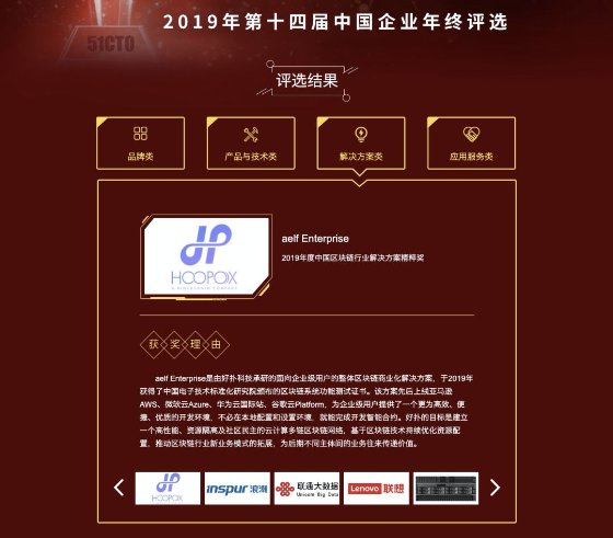 好撲與聯(lián)想、浪潮等知名企業(yè)在第14屆中國企業(yè)年終評選中獲評2019年度解決方案類獎(jiǎng)項(xiàng)
