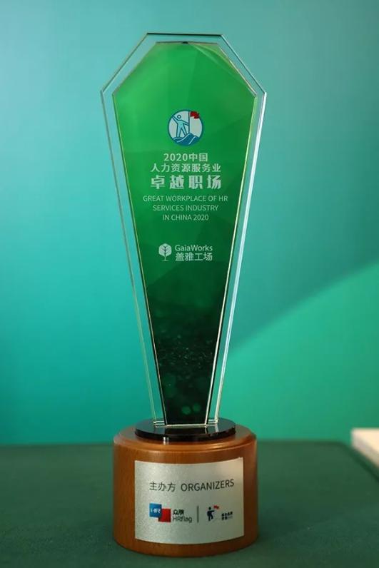 蓋雅工場(chǎng)榮膺「2020中國人力資源服務(wù)業(yè)卓越職場(chǎng)」