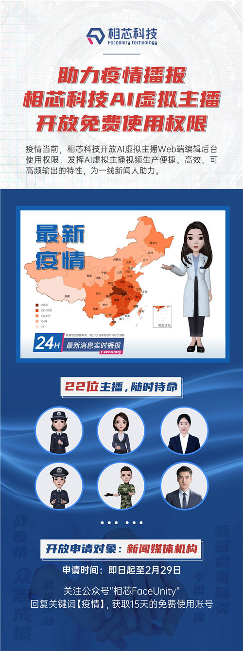 戰(zhàn)疫情，相芯面向媒體機構(gòu)開放AI虛擬主播免費使用權(quán)限
