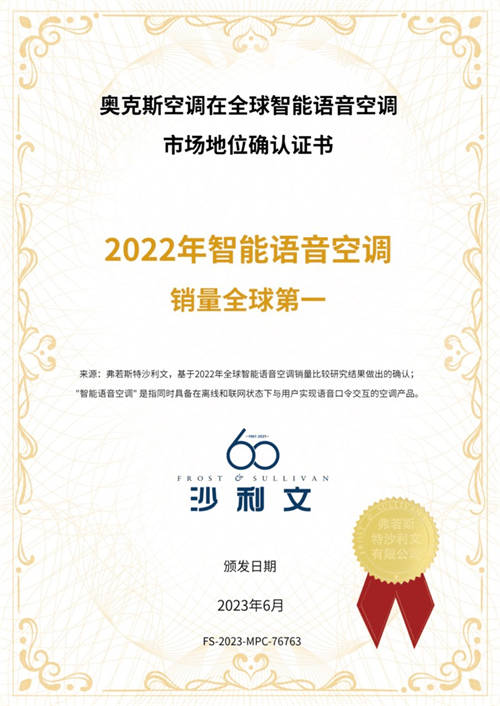 科技潮電領(lǐng)風(fēng)潮，奧克斯2022年智能語音空調(diào)銷量全球第一