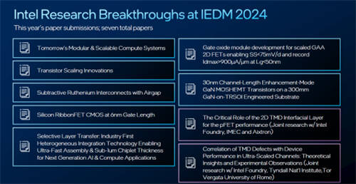 英特爾IEDM 2024技術(shù)突破：超快速芯片間封裝、業(yè)界首創(chuàng)晶體管、減成法釕互連