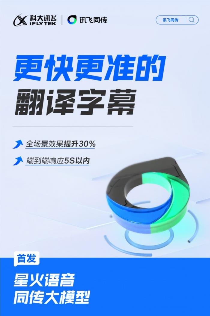 訊飛同傳搭載星火語(yǔ)音同傳的模型，更快更準(zhǔn)的AI翻譯