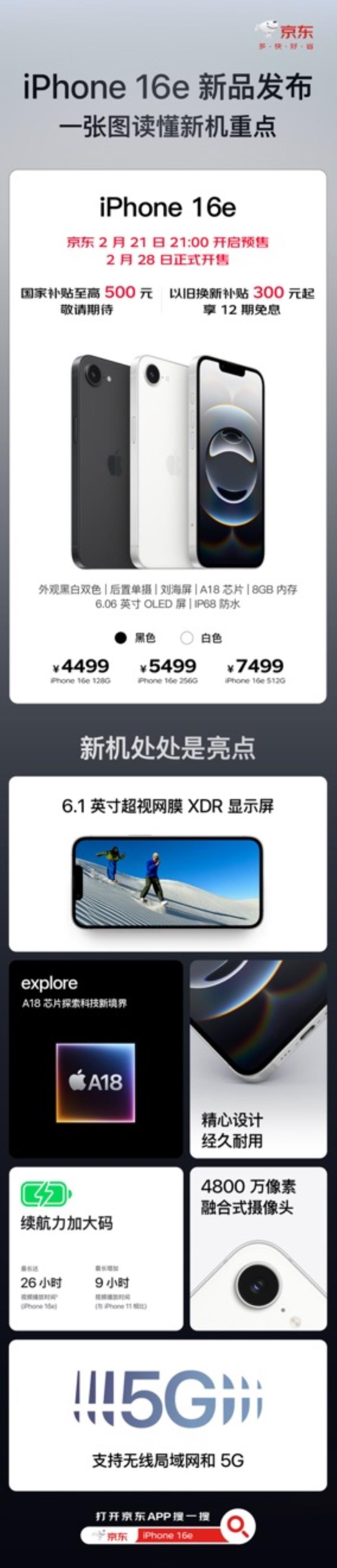 iPhone 16e新品2月21日預購 京東以舊換新+國家補貼可省800元