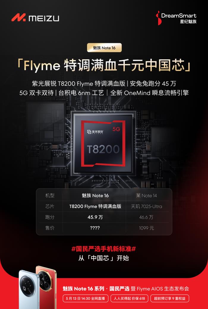 國內(nèi)首款 TüV 南德 60 個月流暢認證手機 魅族 Note 16 系列核心參數(shù)曝光